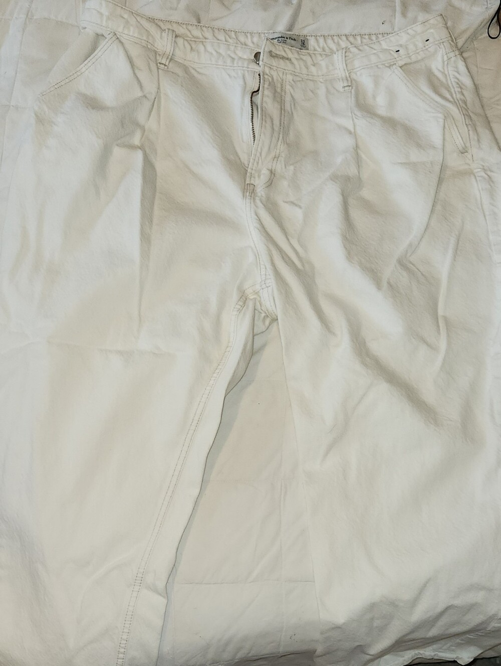 EUC Abercrombie & Fitch High Rise Loose Pleated Cream Jeans 18s